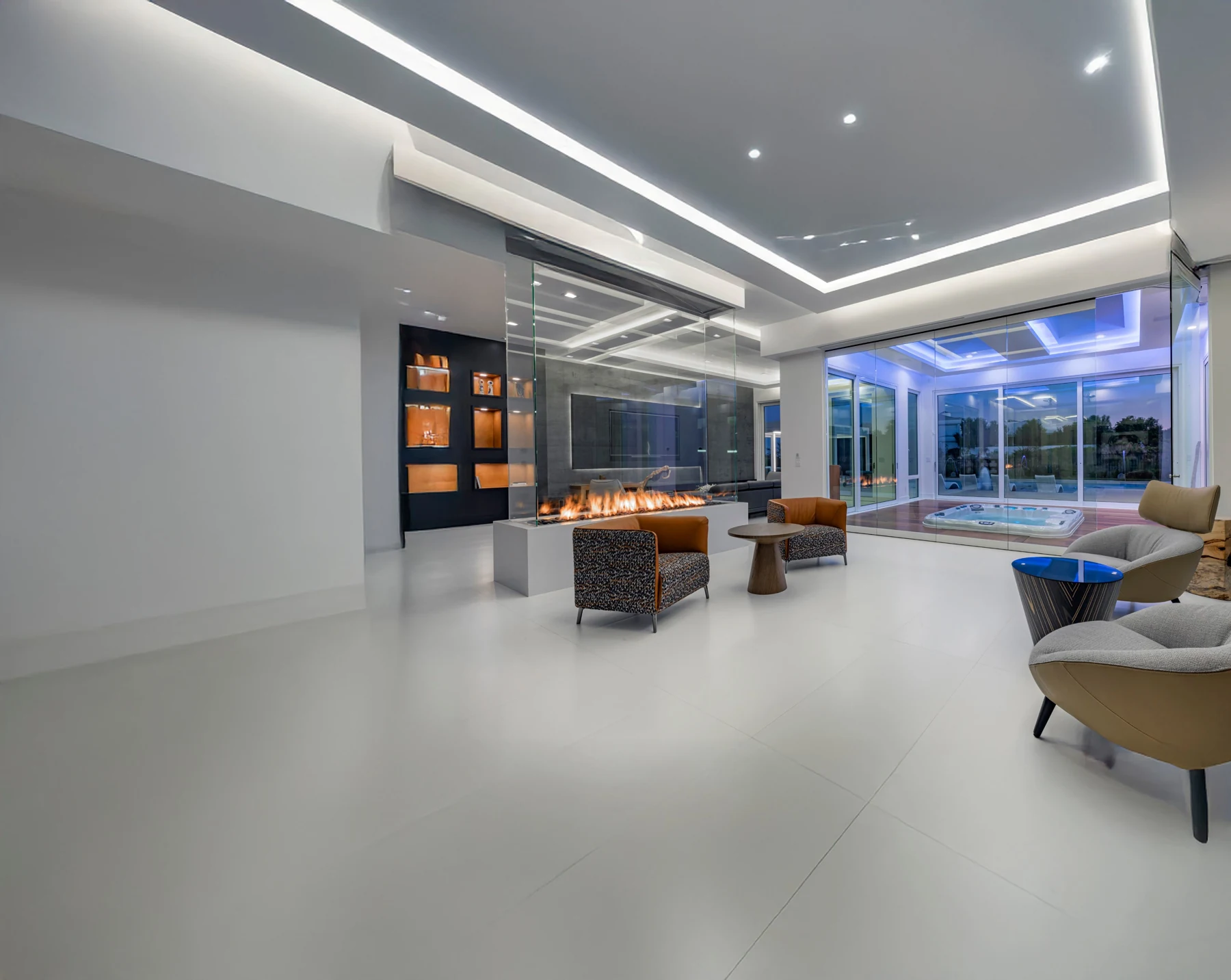 Opening glass wall in a living area